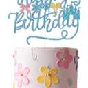 Castle Cake Topper -Glitter Castle Bowknot Happy Birthday Cake Topper Decorations,Winter Wonderland Themed cake Decoration,Girl Baby Shower Decoration,Winter Princess Birthday Party Decoration