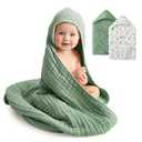 Baby Bath Towels, 100% Muslin Cotton Hooded Baby Towels for Newborn, 2 Pack Baby Towels with Hood for Infant Toddler and Kids, Large 32x32Inch Unisex Bath Essentials, Soft and Absorbent (Darkgreen&leaf)