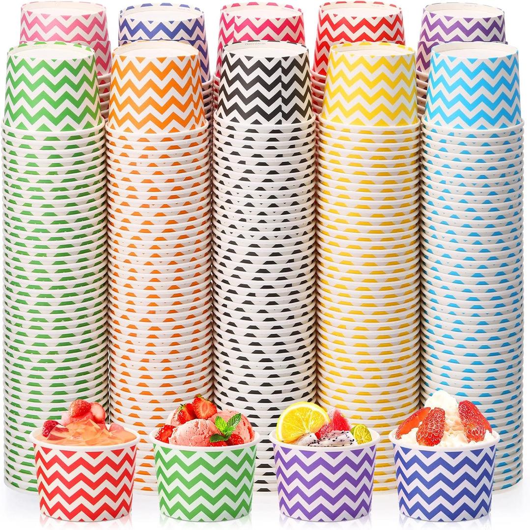 Zeyune 500 Pack 8 oz Ice Cream Cups Disposable Bulk Ice Cream Sundae Bowls Paper Dessert Snack Frozen Yogurt Cups for Hot or Cold Food Wedding Baby Shower Birthday Bar Party Supplies, 10 Colors