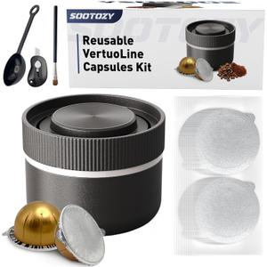 Reusable Pods Kit For Nespresso Vertuo, Refillable Coffee Pods With 100pcs Aluminum Covers Foil Seals Lids For Vertuoline Capsules, Compatible For Vertuoplus Espresso Machine (Pods Not Included)