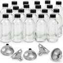 8 Pack, 4 oz Small Clear Glass Bottles w/Lids & 3 Stainless Steel Funnel  120ml Boston Round Sample Bottle for Potion, Juice, Ginger Shot, Wellness, Oils, Whiskey, Liquids  Leakproof Travel Bottle