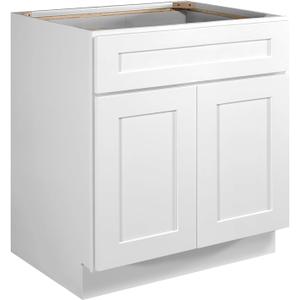 Brookings Shaker Unassembled Sink Base Kitchen Cabinet SB30, 30 W x 24 D x 34.5 H, Painted White with Sherwin Williams, Solid Wood  Design House, 561472
