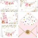 FYSUIMU 32 Pack Baby Shower Thank You Card Floral Pink Clothes Gold Foil Greeting Card Pink Wildflower Blank Note Cards with Envelope Sticker for Spring Party Supplies, 4 x 6 Inch