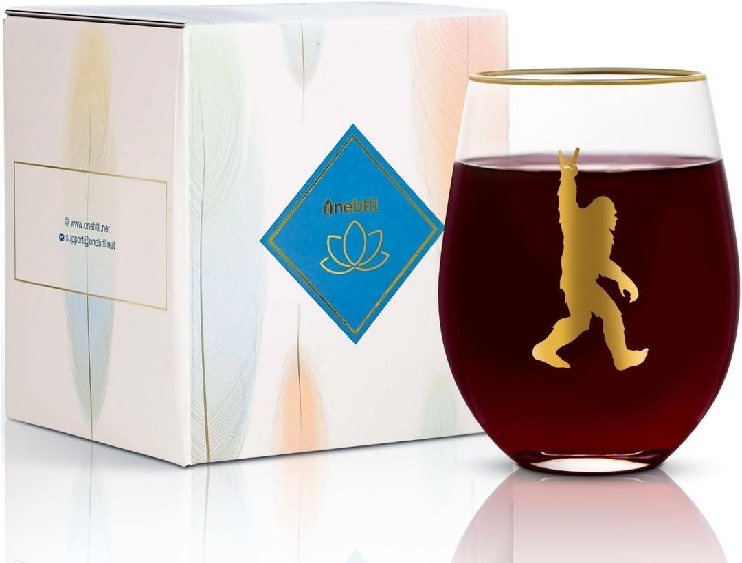 Onebttl Bigfoot Gifts for Women/Men, Big foot Sasquatch Gifts, Sasquatch Gifts, 17oz Stemless Glass