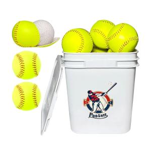 Bucket of 13 Practice Softballs, Official Size and Weight Slowpitch Softball Unmarked Leather Covered Youth Fastpitch Ball Sports Ball for Games, Practice and Training, Yellow
