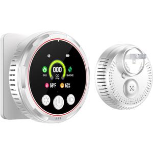 5-in-1 Plug in Carbon Monoxide Detector & Smoke & Natural Gas Combination Detectors with Backup Battery Temp Humidity Senor Plug&Play&Audible 85dB CO Alarm for Home Hotel (1 Pack, White)