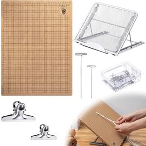 Tandefio 104 Pcs 12x16 Inch Macrame Board and Metal Adjustable Holder with T Pins Clips Macrame Project Supplies Tools Double Sided Grids for Braiding Cording Bracelet Creating