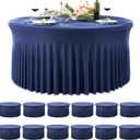 12 Pack Navy Blue Spandex Round Tablecloths for 60 inch Table, Wrinkle Free Stretchy 120inch Fitted 5FT Round Table Cloths Cover with Skirt for Wedding Birthday Party Banquet Events