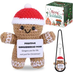 Christmas Crochet Doll Gingerbread Keychain Gingerbread Christmas Gift Positive Doll with Positive Card Box, Stocking Stuffer Delightful Birthday Gift for Women Family Friends