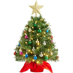 Joiedomi 24"/2FT Mini Christmas Tree Tabletop Set with Clear LED Lights, Artificial Mini Christmas Tree with Star Treetop and Hanging Ornaments, Best DIY Xmas Decorations