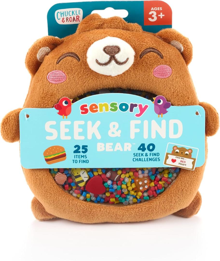 Chuckle & Roar Sensory Seek & Find Scavenger Hunt Bear  Plush Travel Toy with Hidden Objects, 40 No-Reading Challenge Cards, Sensory Activity for Focus & Calm, Toddler Gift Ages 3+