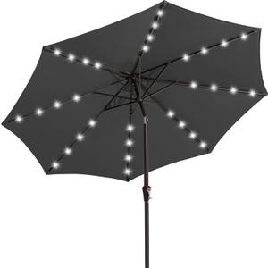 JEAREY 9FT Outdoor Patio Umbrella with Solar Lights, LED Lighted Pool Umbrella with Tilt and Crank, Outdoor Table Umbrellas for Deck, Yard & Market (Dark Gray)