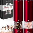 Electric Salt and Pepper Grinder Set - 2 Battery Operated Stainless Steel Mills with Light (Elegant Red Burgundy) - Automatic One Handed Operation - Electronic Adjustable Shakers - Ceramic Grinders