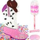 3D Pink Cowgirl Boot Piatafor Western World Theme Party Decorations, Large Glitter Cowgirl Hat & Boot Party Supplies, Let's Go Girls Birthday Decorations, Rustic Ranch Photo Props with Stick