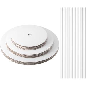 Patelai 39 Pcs Cake Boards and Plastic Dowels, Tiered Cake Board Set, 6" 8" 10" Stand, 15 Cardboard Boards Bases, 24 Plastic Drum for Wedding Birthday Party(White)