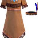 ReliBeauty Girls Native Costume Kids Dress Outfit,150 (9-10/150, Brown)