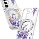 Uppuppy for Samsung Galaxy A16 4G/5G Case- Compatible with MagSafe for Women Girls Bulit-in 360 Rotatable Magnetic Ring Holder Kickstand Cute Aesthetic Purple Floral Design for Samsung A16 (Lavender)