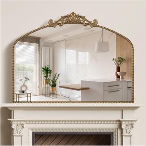 40"x30" Gold Large Antique Mirror, Vintage Baroque Mirror with Ornate Beaded Frame for Home Decor - Living Room, Entryway, Bathroom, Fireplace