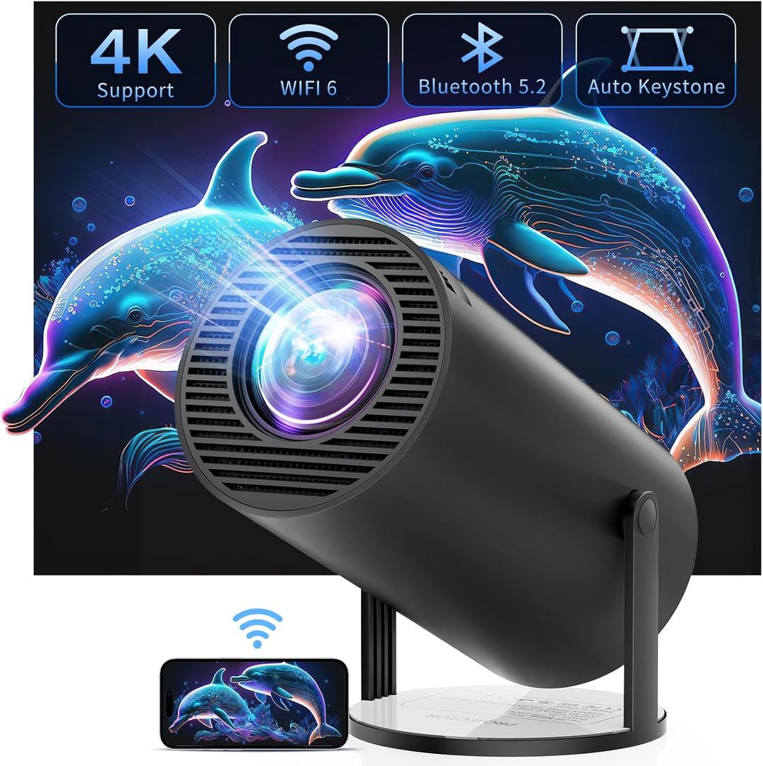CLOKOWE Projector with WiFi and Bluetooth, 4K FHD 1080P Supported, Portable Outdoor Movie Mini Projector, Auto Keystone, Compatible with iOS/Android/HDMI/TV Stick/Windows
