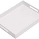 KEVLANG Glossy White Acrylic Serving Tray, 14x20Inch, Sturdy Kitchen Countertop Organizer, Decorative Vanity Table Tray, Ottoman Tray, 3/16 inch Thickness