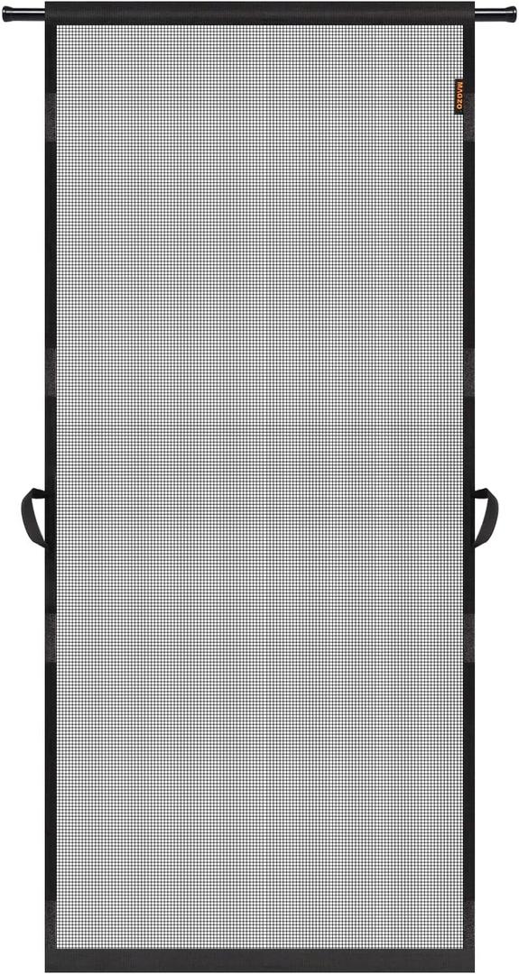 MAGZO Hanging Screen Door, Fits Door Size 28" x 80" (Curtain Size 30'' x 81''), Upgraded Fiberglass Mesh Net with Tension Rod&Hook&Loop (One Piece Can be Installed in 2 Ways), Weighted Bottom, Grey (Gray)