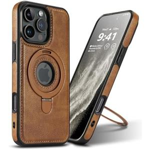 VAUSERDY Magnetic for iPhone 16 Pro Max Leather Case,Invisible Stand [Compatible with Magsafe] Slim Kickstand Phone Cove (Brown, iPhone 16 Pro Max-6.9")