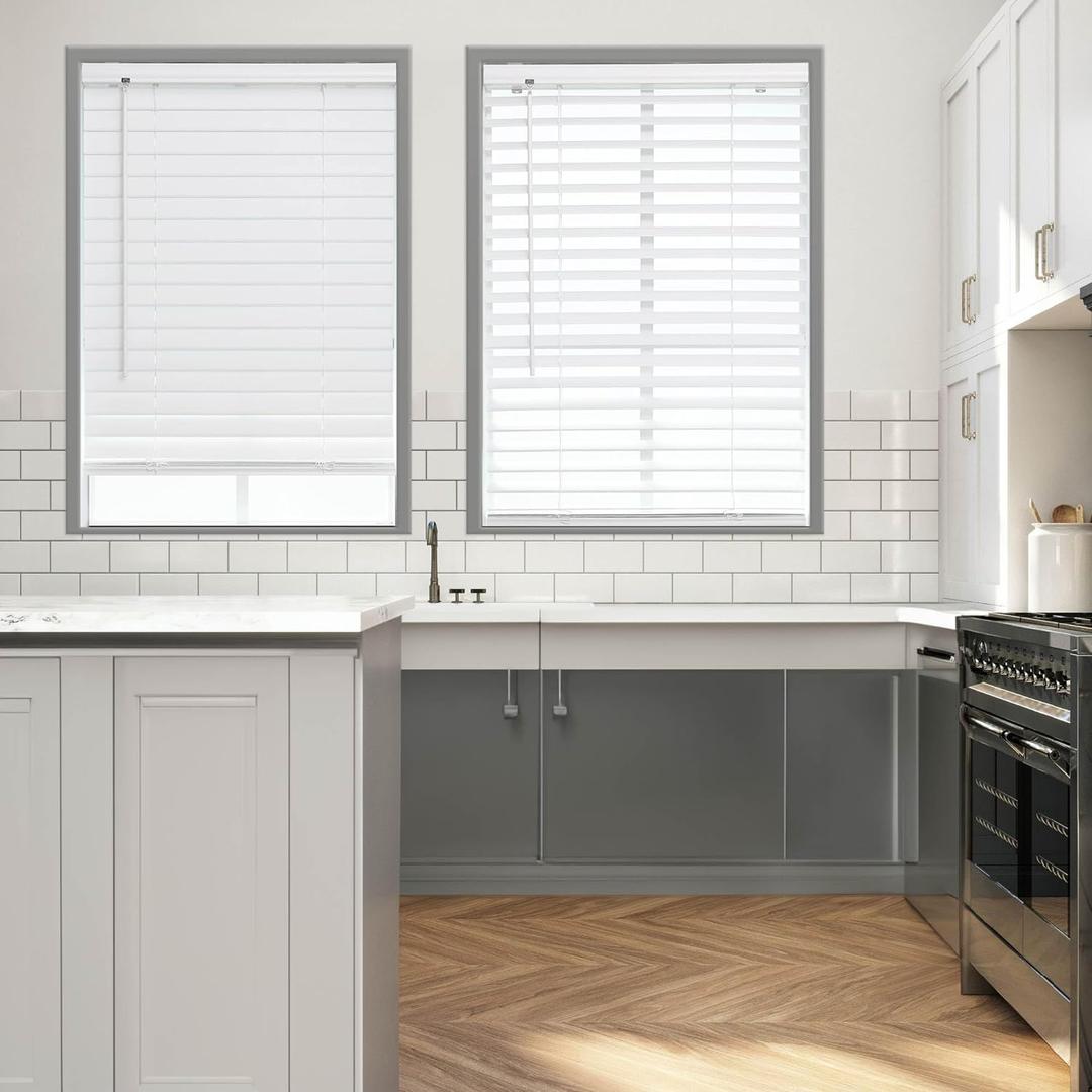 DEZ FURNISHINGS 2" Cordless Flat Slat Venetian Blind, 59" W x 64" H, White