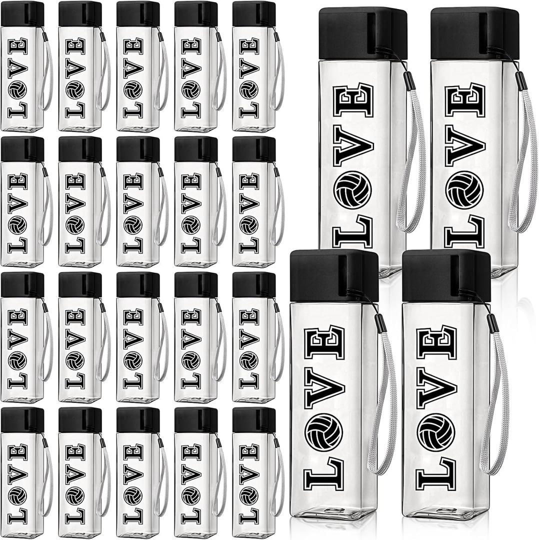 LemonRoad 24 Pcs Volleyball Water Bottles Bulk 17 oz Volleyball Party Favors Sports Plastic Bottles with Lids Leakproof Reusable Cups Gifts for Christmas Fans Friends Sports Birthday Supplies(Black)