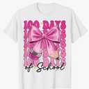 TUIVX 100 Days of School Shirt Girls Kids Coquette Bow 100th Days School T-Shirts Toddler Cute Graphic Top White (7-8 Years)