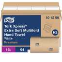 Tork Extra Soft Multifold Hand Towels White with Blue Leaf Print, H2 Dispenser Compatible 16 Packs x 94 Towels (101298)