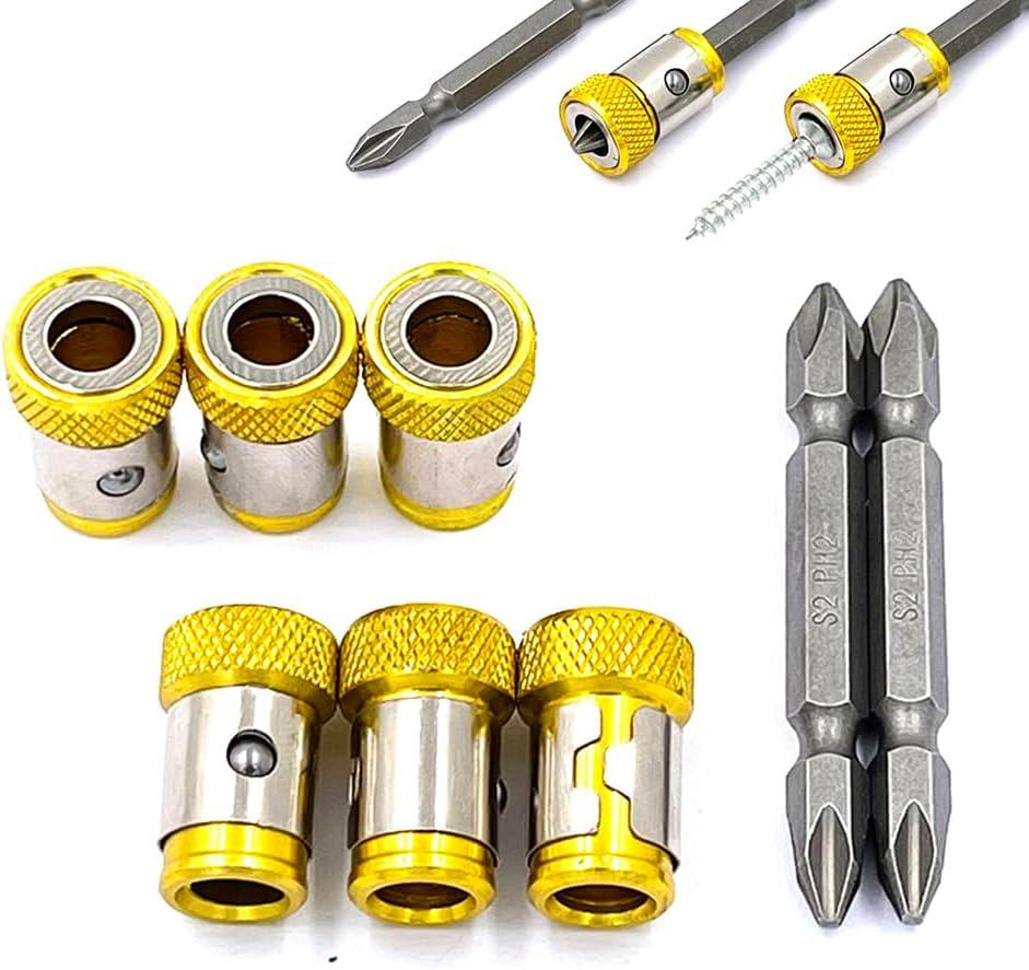 6 Pieces Magnetic Screw Ring With 2 Pieces Ph2 Screwdriver Bit Set,Magnetizer Screw Removable For 1/4 Inch/6.35mm Hex Screwdriver and Power Bits (YELLOW)