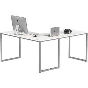 SHW Mission 55 x 60 Inches L-Shape Home Office Computer Desk, White, 55-Inch L-Shaped