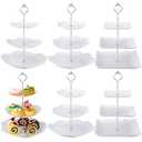 Sawysine 6 Pack 3 Tiers Dessert Stand Plastic Cupcake Stand Serving Trays Cupcake Display Stand Cookie Tray for Party and Platter for Home(Silver)