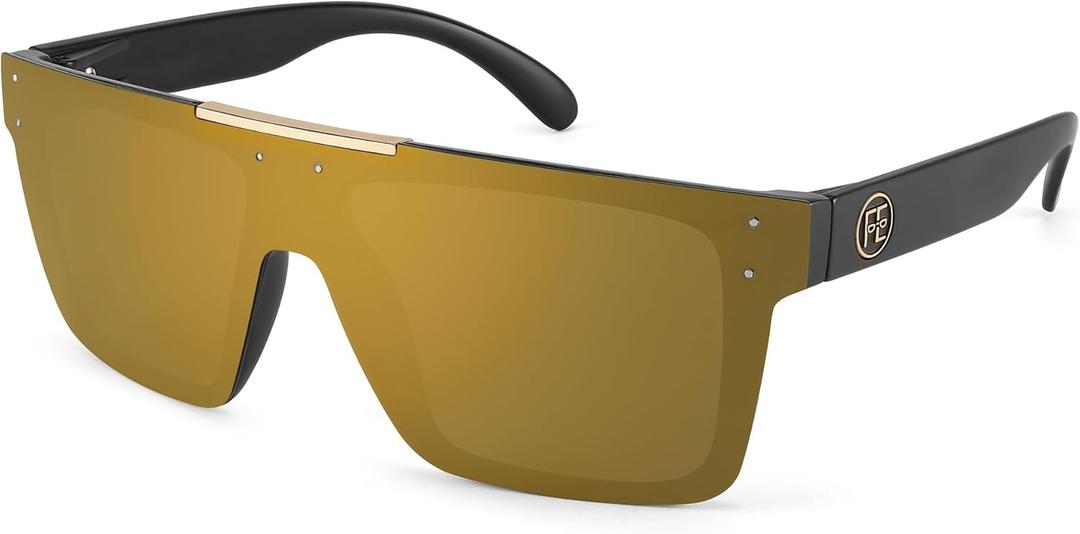 FEISEDY Men Sunglasses Polarized Oversized Square Flat Top Cycling Running Fishing Golf Hiking Sports B2990 (Polarized Brown Mirrored Lenses With Black Temples 003)