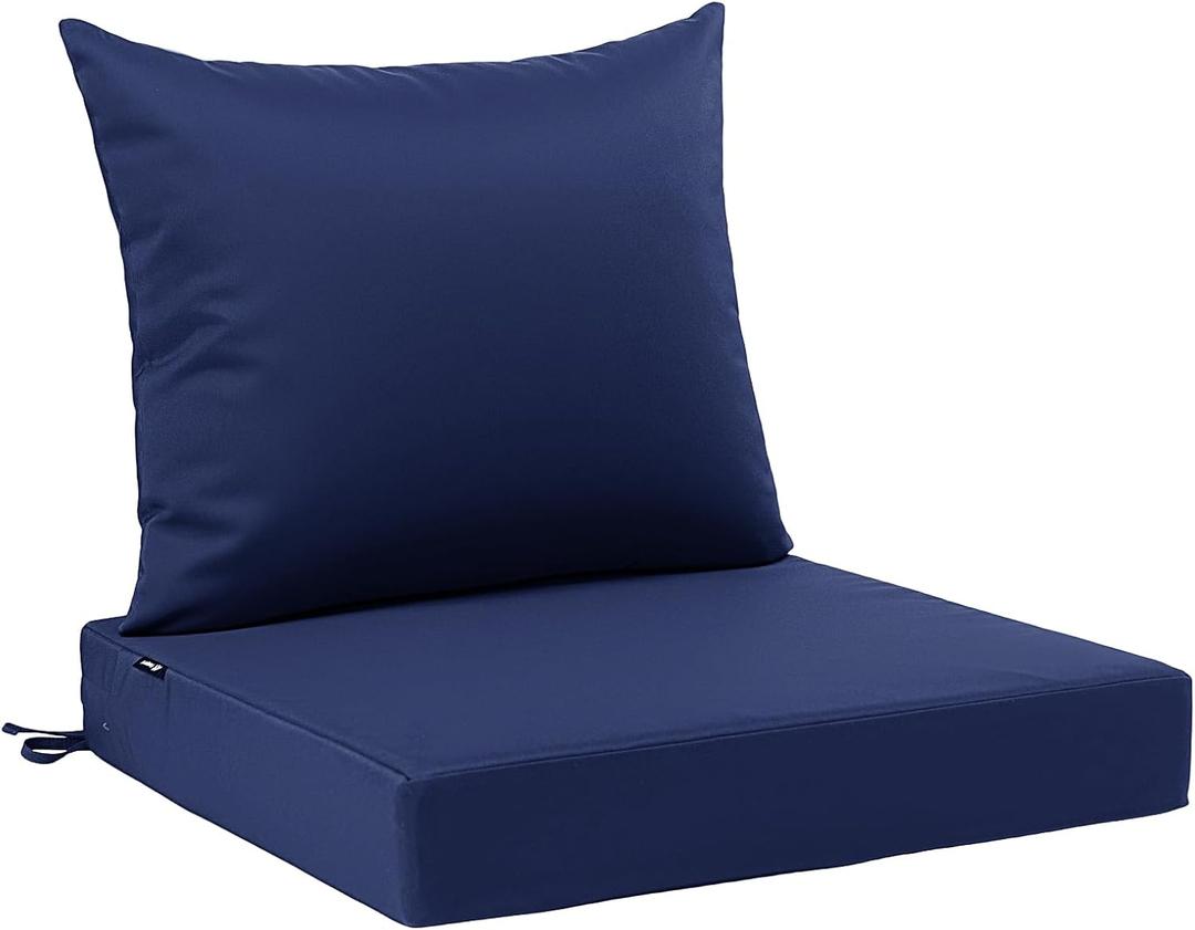 Favoyard Outdoor Seat Cushion Set 24 x 24 Inch Waterproof & Fade Resistant Patio Furniture Cushions with Removable Cover Deep Seat & Back Cushion with Tie Straps for Chair Sofa Couch, Blue 