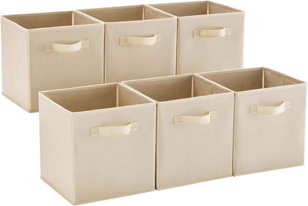 MAX Houser Fabric Cloth Storage Bins,Foldable Storage Cubes Organizer Baskets with Dual Handles for Home Bedroom Storage,Set of 6(Beige) (10.5*10.5*11")