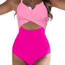 Buauty Women's One Piece Swimsuit Tummy Control Bathing Suits Sexy Cutout Swimwear Full Coverage Swim Suits for Women 2025 Pink, XL
