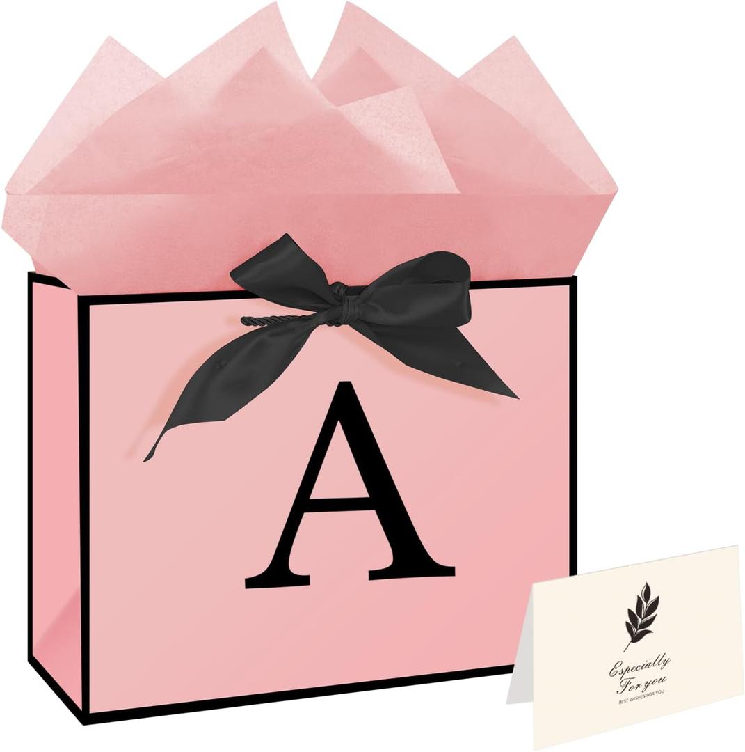 3 x Eaureum Personalized Initial A Gift Bags for Girls Women, 13" Pink Initial A Gift Bags for Birthday Wedding Holidays Party Decorations for Her Girls Women Daughter Granddaughter Friends Wife