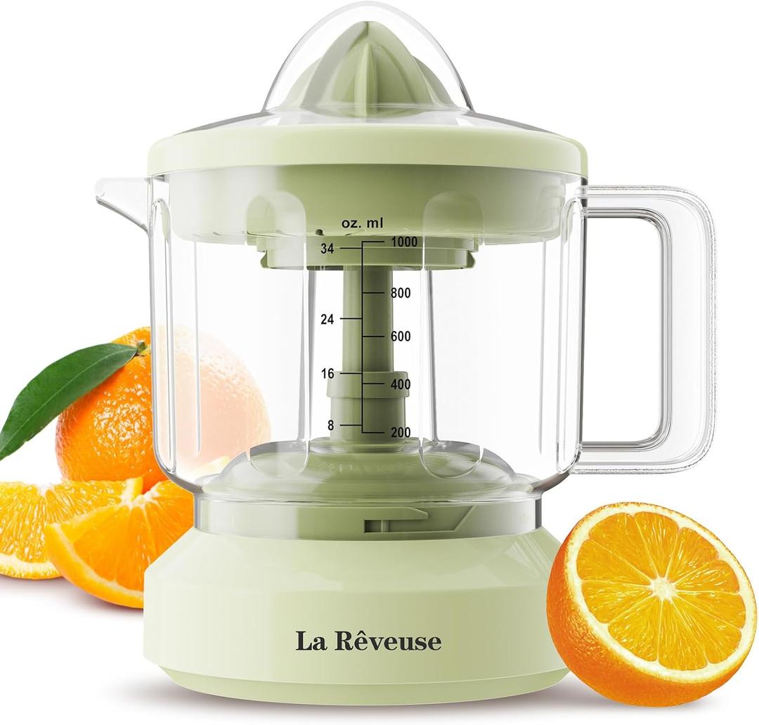 La Reveuse Electric Citrus Juicer 34 oz for Grapefruit Orange Lemon Lime Juice, 40W, Grayish Yellow