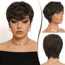 RUWISS Pixie Cut Wig Human Hair Short Wigs for Black Women with Bangs, Natural Layered Wavy Wig, Glueless, 2#