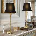 33'' Tall Vintage Table Lamp Set of 2, Candle Stick Buffet Lamps with Gold Leaf Finish and Black Linen Shades, 3-Way Dimmable Bulbs Included, Nightstand Lamps for Living Room Bedroom Dinning Entryway