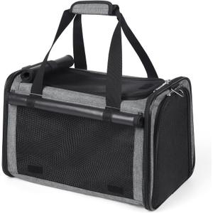 YUDODO 25 lbs Lightproof Soft Sided Pet Carrier for Large Cat & Small Dog Airline Approved Travel Puppy Carrier with Side Pockets & Reflective Mesh, Foldable Portable for Outdoor Car Grey Green (17.5"L x 11.0"W x 11.0"H)