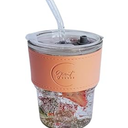 13oz Avocado Green Iced Coffee Cup with Plastic Lid, Vegan Leather Sleeve, Glass Tumbler with Straw and Lid, Matcha Cup, Hot and Cold Drink, Espresso Mug, (1 Count)