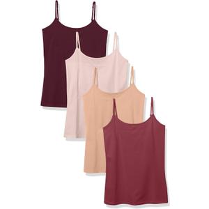 Amazon Essentials Women's Slim-Fit Camisole for Layering and Everyday Wear, Pack of 4 (Large, Camel/Dark Burgundy/Light Burgundy/Pale Mauve)