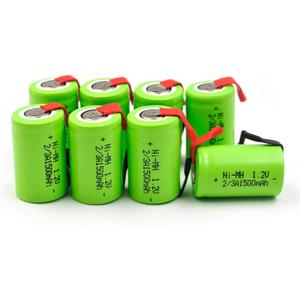 (8-Pack) 2/3A 1.2V 1500mAh Ni-MH Rechargeable Battery with Tabs Replacement for RC Devices Electric Tools Toys Mopeds Meters Radios Hybrid Cars Razors