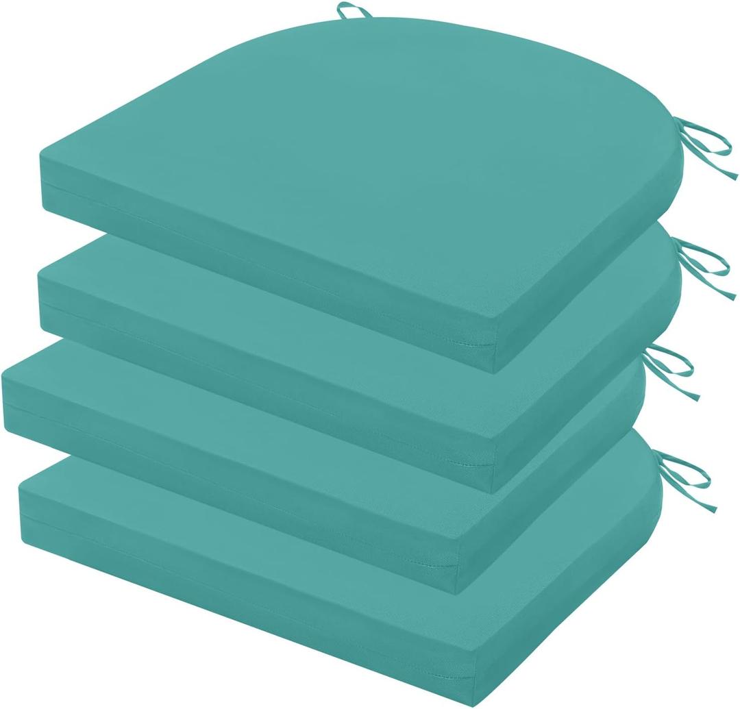 Outdoor Chair Cushions Set of 4, 17 x 16 Inch Patio Chair Cushions for Outdoor Furniture, Water Resistant Outdoor Patio Chair Cushions with Non-Slip Ties(Teal)