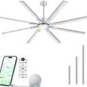 84 Inch Industrial Smart Ceiling Fan with Light, WiFi Alexa & Remote Control, 8 Brushed Nickel Aluminum Metal Blades, High CFM Extra Large Outdoor Ceiling Fan for Patios Garage Warehouse