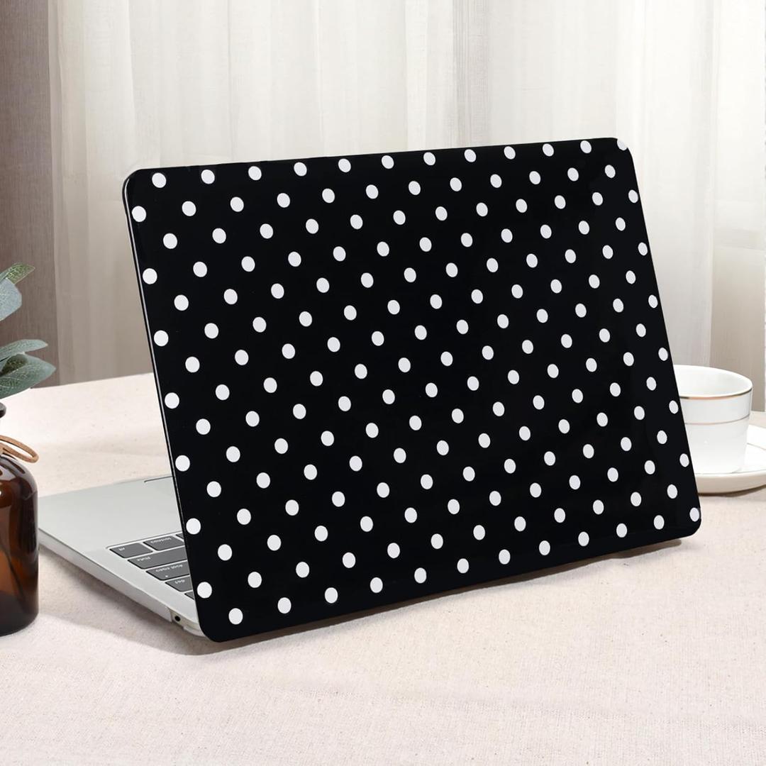 Seorsok Compatible with MacBook Air 13 Inch Case 2022 2021 2020 2019 2018 Release A1932 A2179 M1 A2337 Touch ID,Elegant Leather Plastic Hard Shell Case & Keyboard Cover,White Polka Dots Design,Black