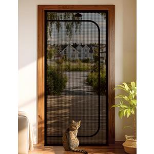 BFNN Cat Screen Door, Extra Tall Cat-Proof Mesh Gate, Fit Door Size 30'' x 80.5'', Anti Scratch Mesh with Zipper Closure, for Living Room, Kitchen, Bedroom (Black)