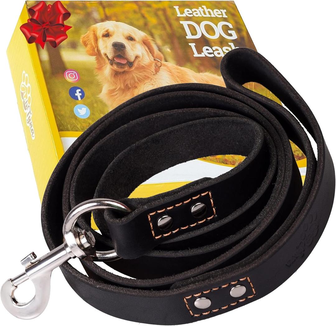 ADITYNA Heavy Duty Leather Dog Leash 6 ft x 1" - Strong, Soft Training Lead for Large & Extra Large Breeds (XL - 6 ft x 1 inch, Black)